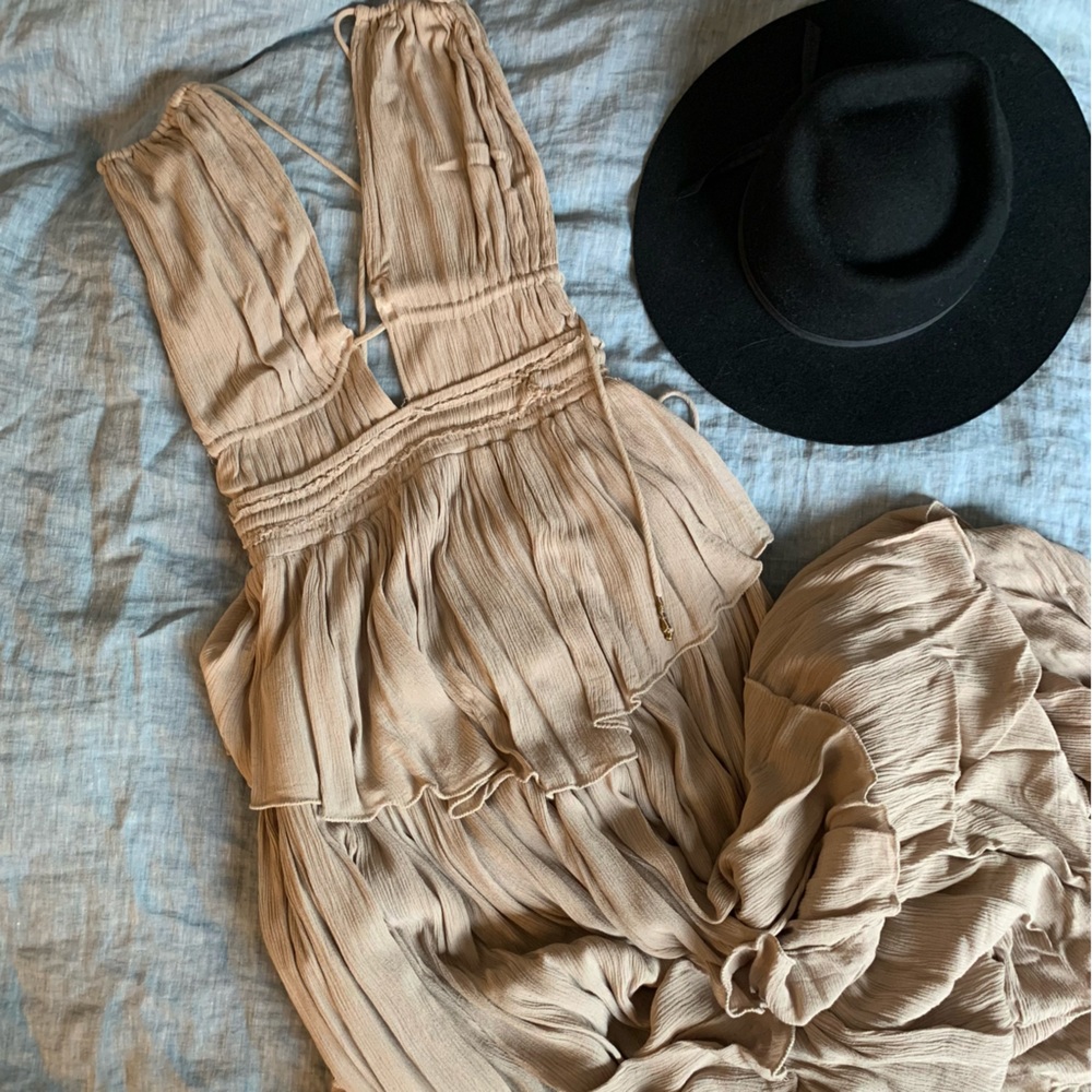 Free People Boho Midi tiered dress low cut/low back